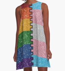 Rainbow Transgender Glitter Flag A-Line Dress
