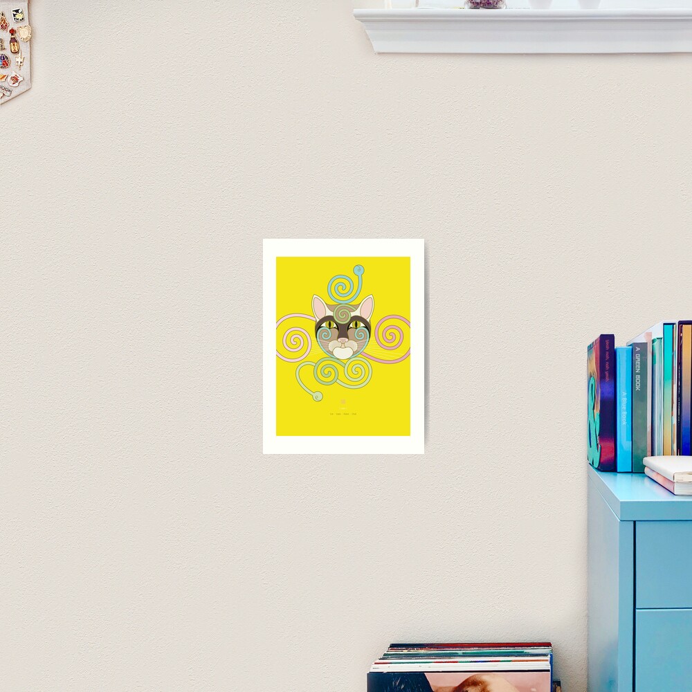 Yellow Spiral Cat Art Print