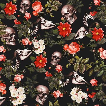 Artwork thumbnail, Skull and Floral Pattern by burcukyurek