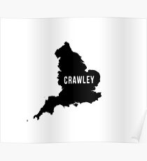Crawley, West Sussex England UK Silhouette Map Poster