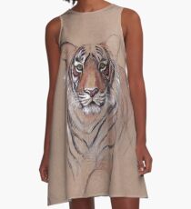 UNFINISHED BUSINESS - Original Tiger Zeichnung - Mixed Media (Acrylfarbe & Bleistift) A-Linien Kleid