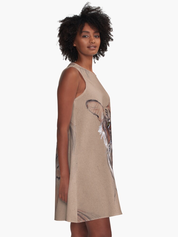 Alternate view of UNFINISHED BUSINESS - Original Tiger Drawing - Mixed Media (acrylic paint & pencil) A-Line Dress