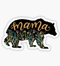 Pegatina Mamá oso con flores silvestres Ilustración con letras a mano
