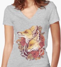 Red Fox Bloom Women's Fitted V-Neck T-Shirt