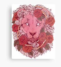 Lienzo metálico León de rosas
