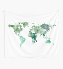 World Map Emerald Green Earth Wall Tapestry