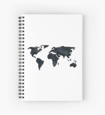 World Map Black Watercolor Ink Spiral Notebook