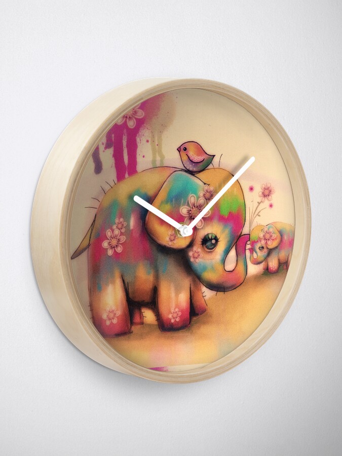 Alternate view of vintage tie dye elephants Clock