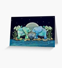 Lotus Flower Elephants Ocean Blue and Sea Green Greeting Card