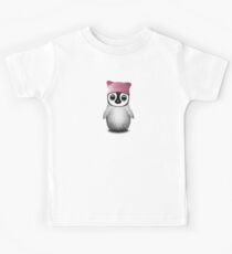 Cute Baby Penguin Wearing Pussy Hat Blue Kids Tee