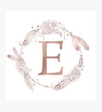 Letter E Rose Gold Pink Initial Monogram Photographic Print