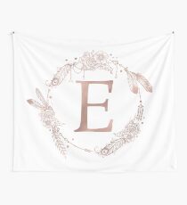 Letter E Rose Gold Pink Initial Monogram Wall Tapestry