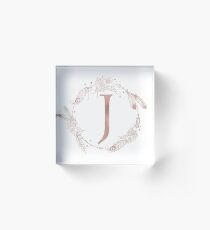 Letter J Rose Gold Pink Initial Monogram Acrylic Block