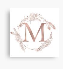 Letter M Rose Gold Pink Initial Monogram Canvas Print