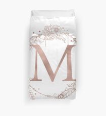 Letter M Rose Gold Pink Initial Monogram Duvet Cover