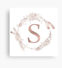 Letter S Rose Gold Pink Initial Monogram Canvas Print