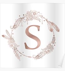 Letter S Rose Gold Pink Initial Monogram Poster