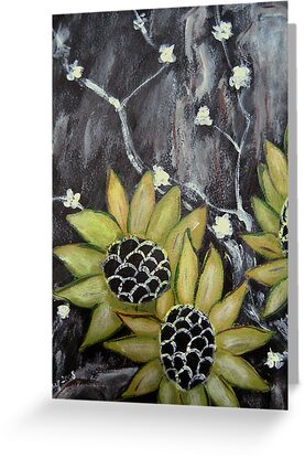 Flowers in black background original acrylic painting" Greeting ...