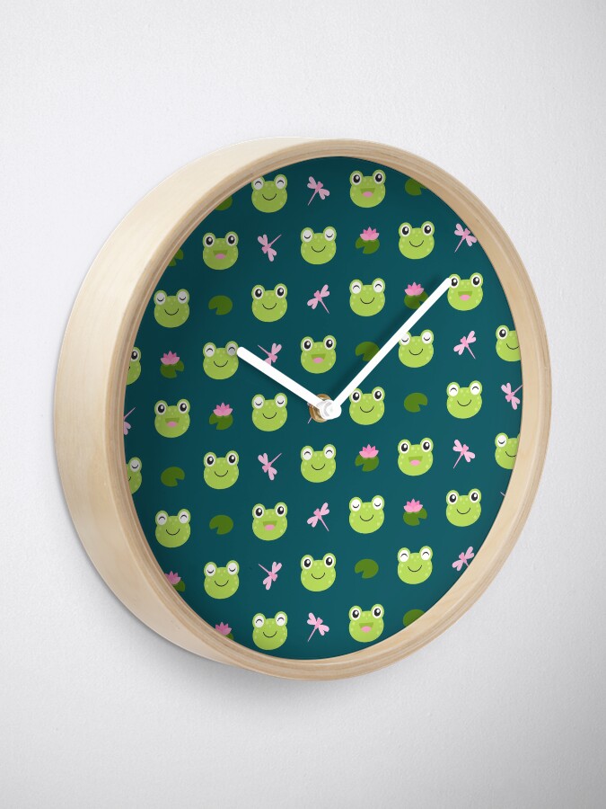 Alternate view of Cute Frog Faces on Teal Clock