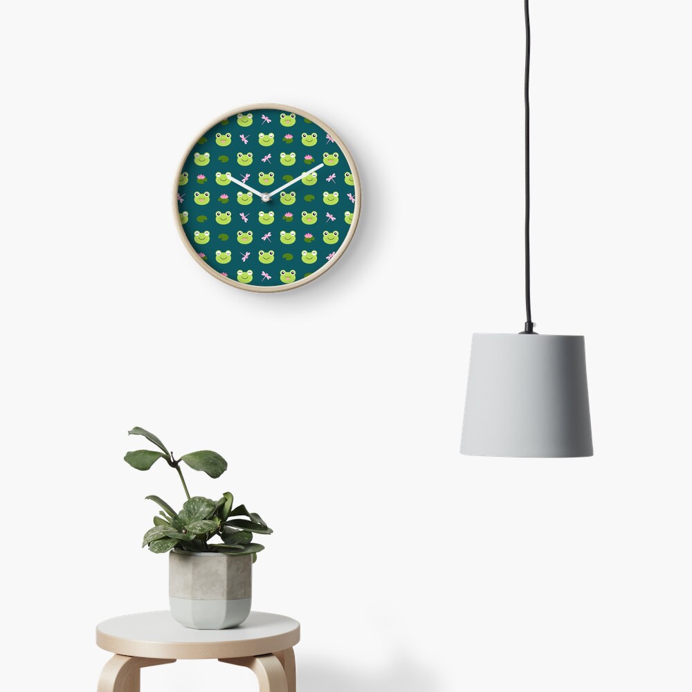 Cute Frog Faces on Teal Clock