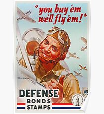 WW2 Pilot Defense Bonds & Stamps Propaganda Poster