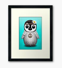 Cute Baby Penguin Hippie Blue Framed Print