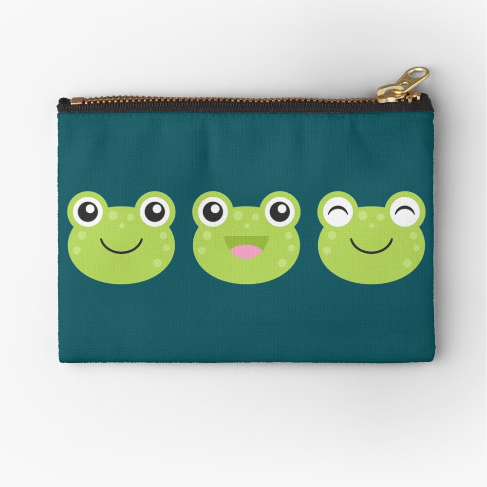 Happy Kawaii Frog Faces Zipper Pouch