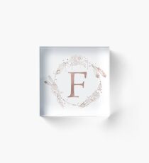 Letter F Rose Gold Pink Initial Monogram Acrylic Block