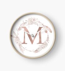 Letter M Rose Gold Pink Initial Monogram Clock