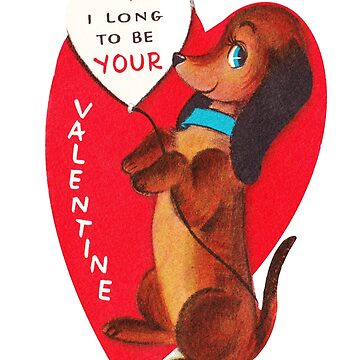 Artwork thumbnail, "I Long for You" - Dachshund, Doxie, Vintage, Inspired, Sausage, Dog, Weenie, Ween, Wiener, Hot, Dachsie, Red, Smooth, Valentine's, Day, Card, Love, Romantic, Cute     by CanisPicta