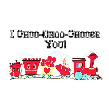 Artwork thumbnail, "I Choo-Choo-Choose You!" - Vintage Valentine Train Card, Red, Hearts, Love, Romantic, Couple, Cherub, Angel, Cute, Retro, Ephemera, Inspired, Choo, Choo by CanisPicta
