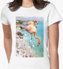 Flamingos on the Beach #redbubble #decor Fitted T-Shirt