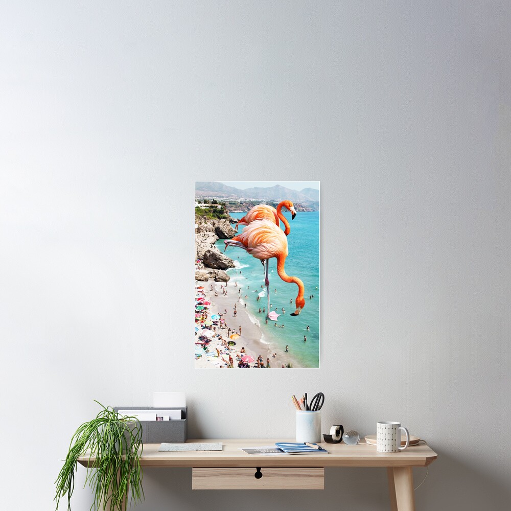 Flamingos on the Beach #redbubble #decor Poster
