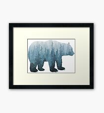 Misty Forest Bear - Turquoise Framed Print