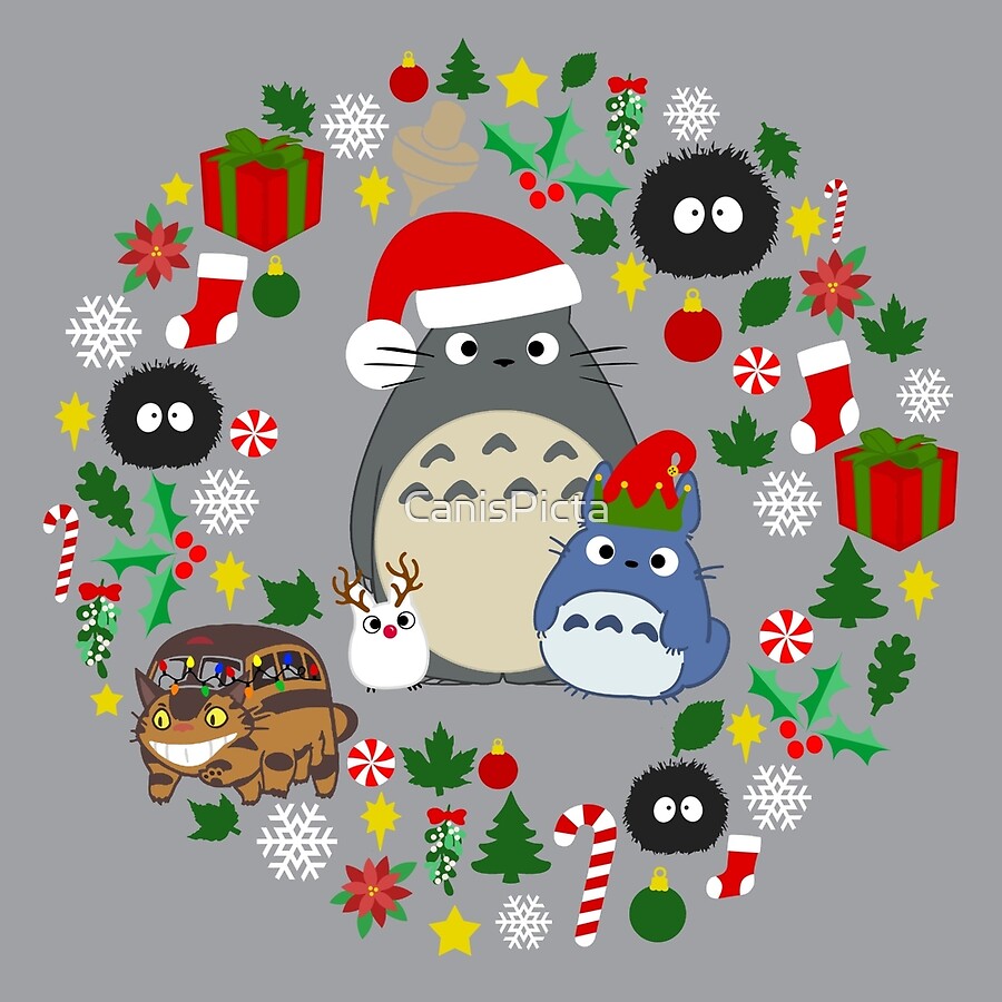 christmas totoro in lighter grey holiday xmas presents peppermint candy cane mistletoe snowflake poinsettia anime catbus soot sprite blue - Xmas Presents christmas totoro in lighter grey holiday xmas presents peppermint candy cane mistletoe snowflake poinsettia anime catbus soot sprite blue - Xmas Presents