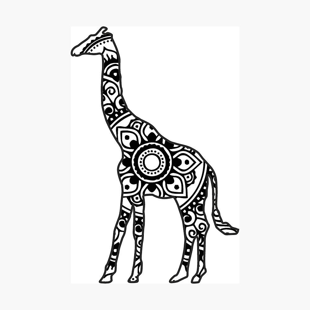 "Mandala Giraffe (Black)" Photographic Print by laurauroraa | Redbubble