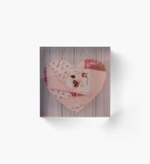 Reading the letter - emboidered patchwork heart. Acrylic Block