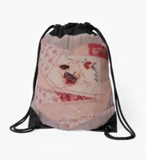 Reading the letter - emboidered patchwork heart. Drawstring Bag