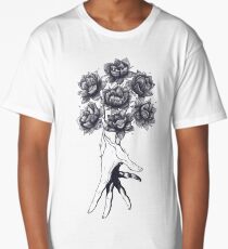 Hand with lotuses on black Long T-Shirt
