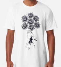 Hand with lotuses on black Long T-Shirt