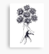 Hand with lotuses on black Metal Print
