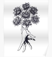 Hand with lotuses on black Poster