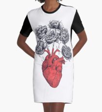 Heart with peonies Graphic T-Shirt Dress