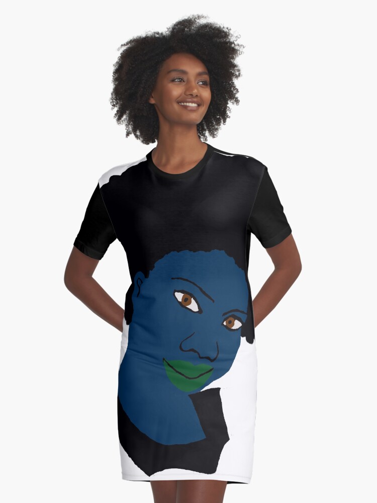 Beautiful Love Afroblue Hair Green Lips Graphic T Shirt Dress By
