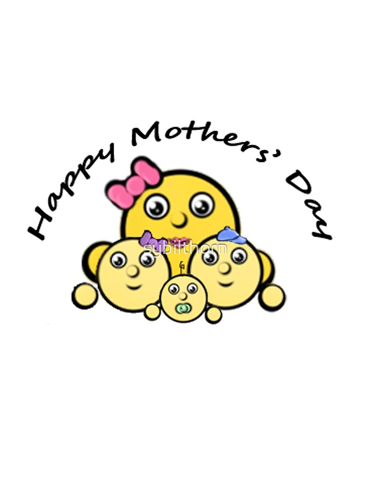 Lámina fotográfica «Feliz día de la madre Emoji Madre con tres hijos» de sybilthorn Redbubble