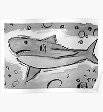 sketchy ink wash shark Poster