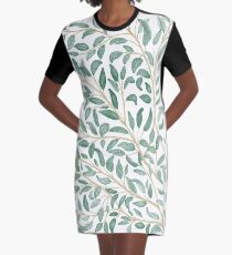 Green Leaf Watercolor Graphic T-Shirt Dress