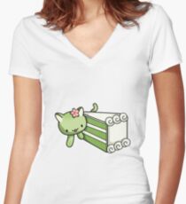 Gateau Matcha Kitty Women's Fitted V-Neck T-Shirt