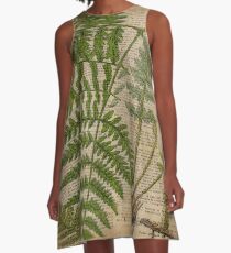 vintage foliage hipster botanical print fern leaves A-Line Dress