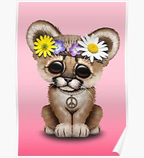 Cute Cougar Cub Hippie Poster